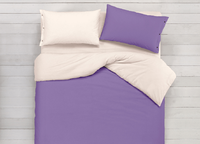 Copripiumino In 100% Cotone Double Face Panna/Lilla