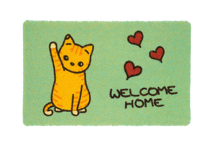 BIANCHERIAWEB Zerbino Con Riccioli Vinilici Entrata Ingresso Casa Esterno Antiscivolo Curly In Varie Fantasie Colore Gattino,Misura 40x60cm