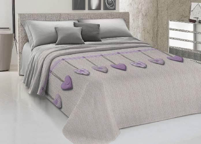 Copriletto Piquet Primavera Estate 100% Cotone Disegno Cuore Appeso