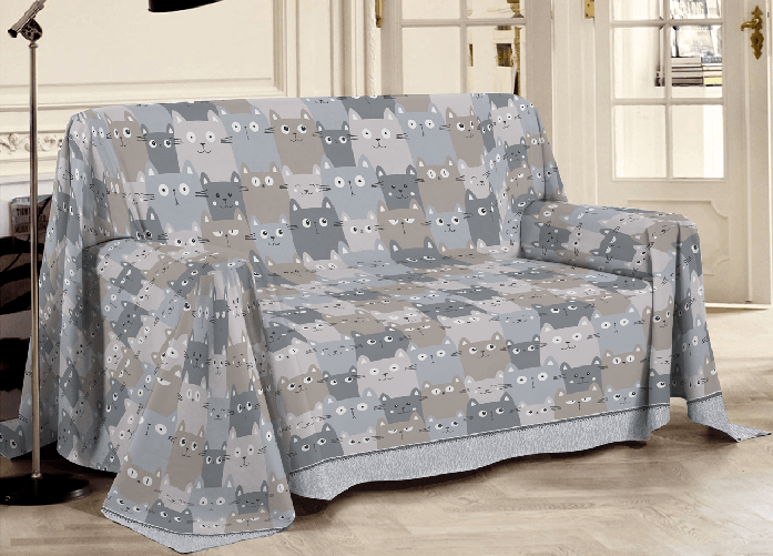 Telo Arredo Multiuso Linea Pensieri Delicati In Cotone Disegno Happy Cat