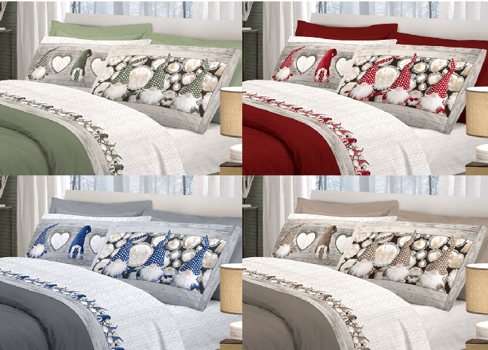Completo Lenzuola Linea Pensieri Delicati 100% Cotone Disegno Gnomi