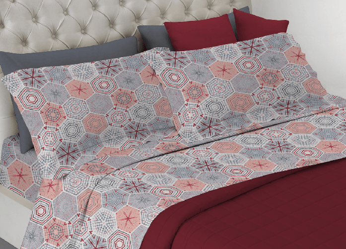 Completo Lenzuola In 100% Cotone Linea Best Collection Dis. Mexico Colore Rosso S.V.