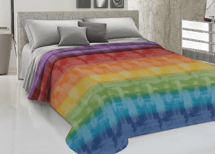 BIANCHERIAWEB Copriletto Piquet Primavera Estate 100% Cotone Disegno Arcobaleno Colore Multicolore,Misura Piazza e Mezza