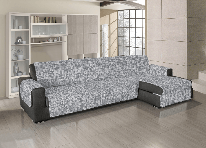 Copridivano Trapuntato Antimacchia Per Divani Con Penisola Dis. Reticolo Grigio