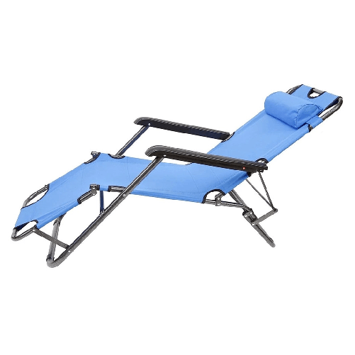Trade Shop Traesio-sedia Sdraio Lettino Pieghevole Reclinabile In Metallo Con Poggiatesta Blu Chiaro 017056 -