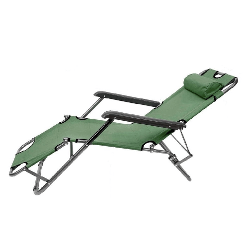 Sedia A Sdraio Lettino Pieghevole Reclinabile In Metallo Con Poggiatesta Verde 017053 -