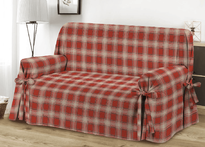 Copridivano Con Laccetti Disegno Scozzese Colore Rosso Modello O.B.