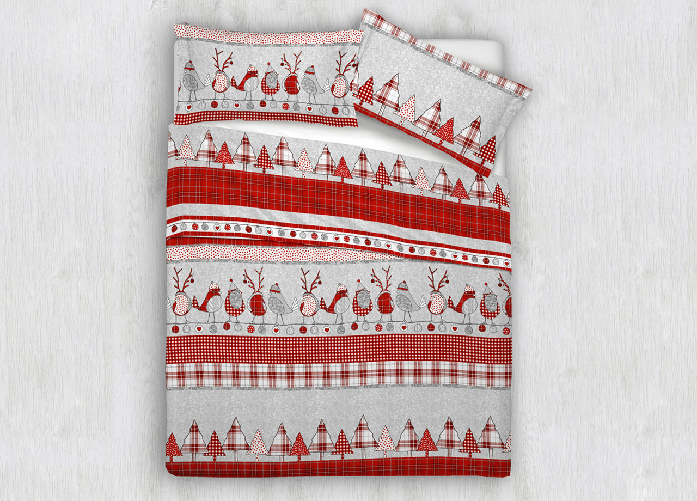 Completo Lenzuola In Cotone Flanella Disegni Natalizi Invernali Renne Cuori OB