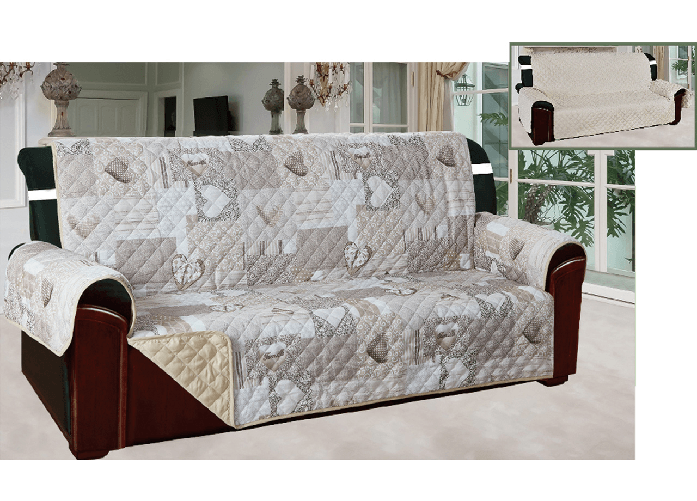 Copridivano E Copripoltrona Trapuntato Reversibile Modello Kino Colore Beige