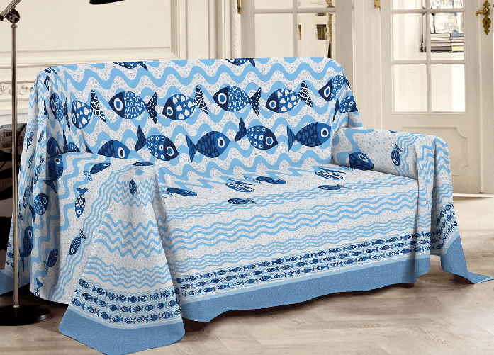 BIANCHERIAWEB Telo Arredo Multiuso Linea Pensieri Delicati In Cotone Disegno Pesciolini Colore Blu,Misura Matrimoniale