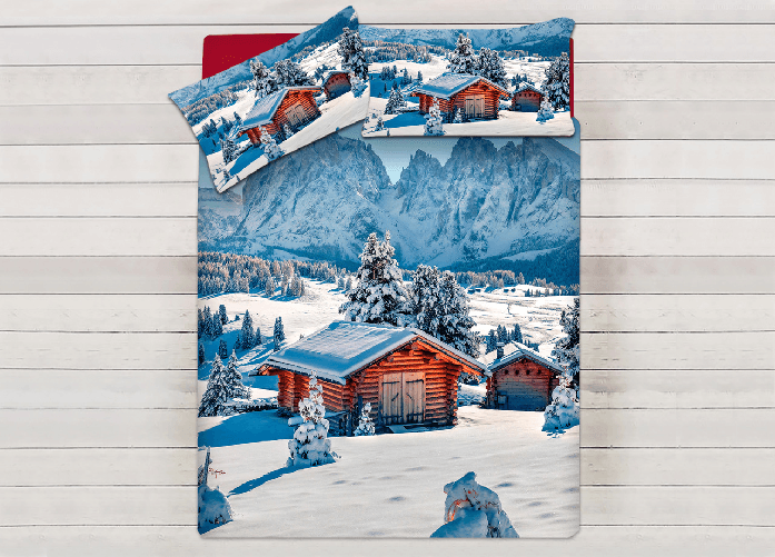 Parure Copripiumino Sacco Piumino Letto 100% Cotone Sogni D'oro Disegno Baita Dis. 70