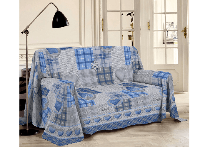 BIANCHERIAWEB Telo Arredo Linea Pensieri Delicati In 100% Cotone Disegno Love Mountain Colore Blu,Misura Matrimoniale