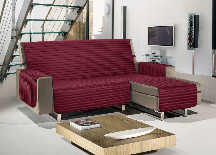 BIANCHERIAWEB Copridivano Con Penisola Sofà Cover Trapuntato Antimacchia Double Face Colore Bordeaux,Misura 290cm