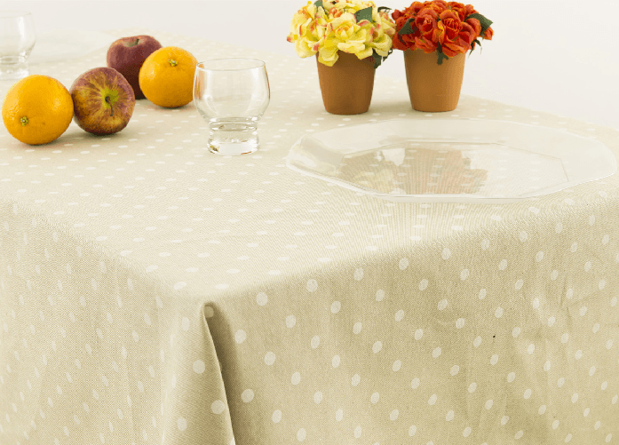 BIANCHERIAWEB Tovaglia Miros Resinata Antimacchia Copritavolo Cucina Disegno Pois Beige Colore Beige,Misura 140x240