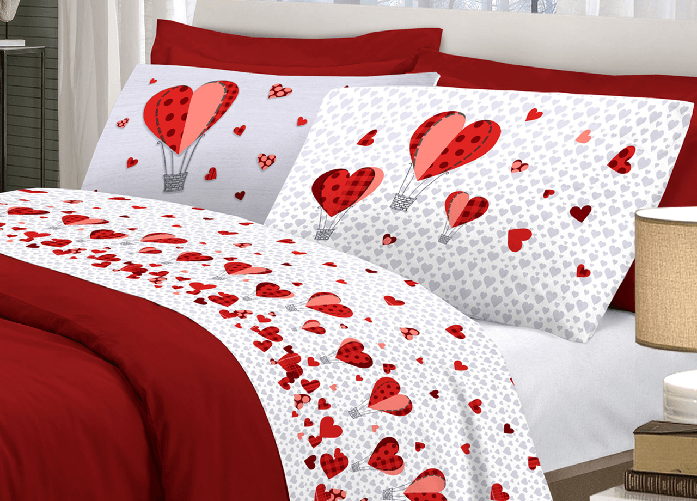 Completo Lenzuola Linea Pensieri Delicati 100% Cotone Disegno Mongolfiera