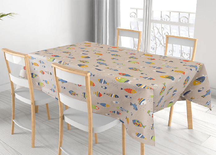 Tovaglia Salotto/Cucina In Tessuto Miros Made In Italy Dis Pesciolini Colorati