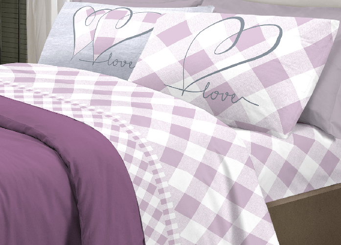 Completo Lenzuola Letto Pensieri Delicati 100% Cotone Dis.Lovely Check