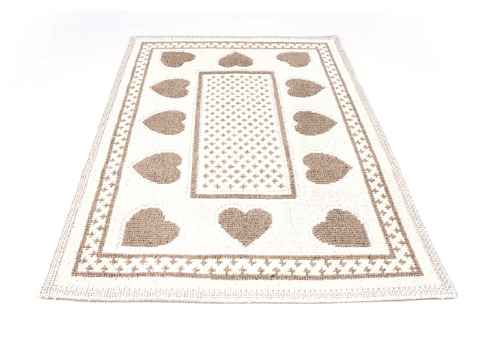 BIANCHERIAWEB Tappeto Casa Bagno/Cucina Cotone Con Cuori Disegno Braies Colore Tortora Colore Tortora,Misura Par 3Pz