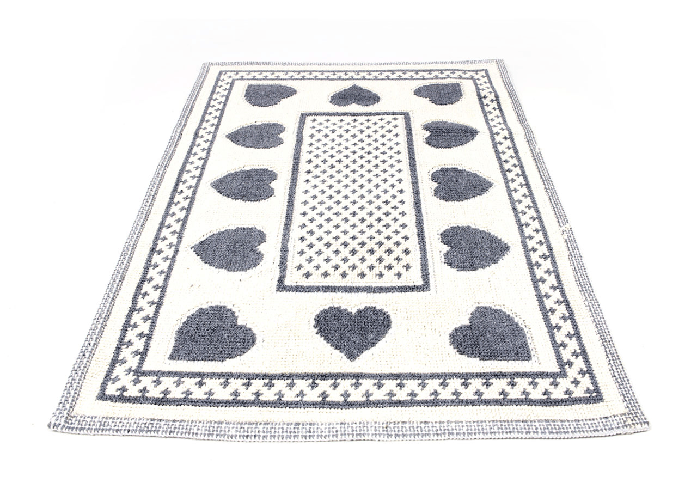 Tappeto Casa Bagno/Cucina Cotone Con Cuori Disegno Braies Colore Grigio