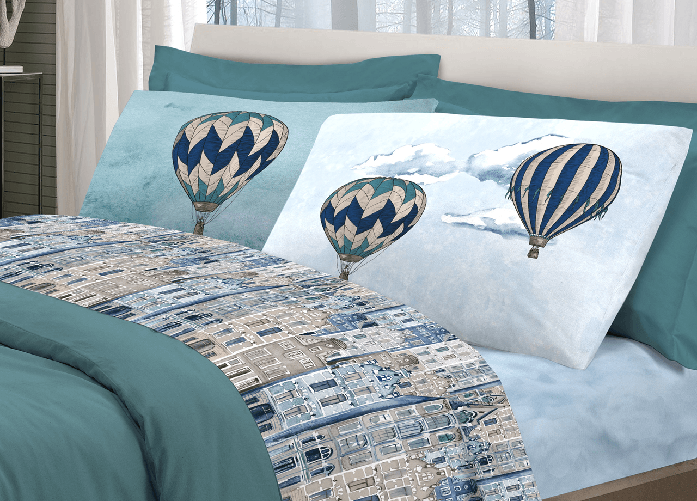 BIANCHERIAWEB Completo Lenzuola Linea Pensieri Delicati 100% Cotone Disegno Volare Colore Azzurro,Misura Singolo