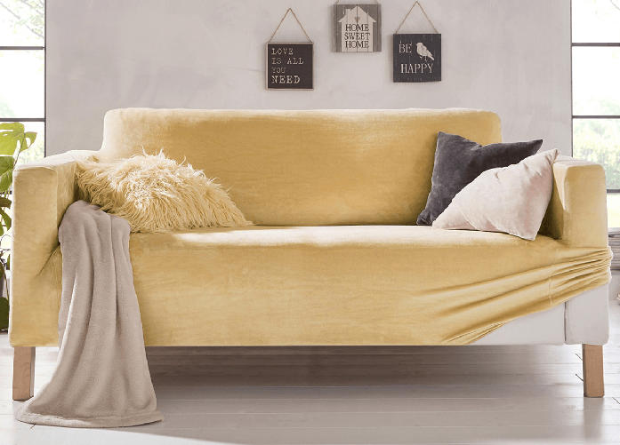 BIANCHERIAWEB Copridivano Elasticizzato Effetto Velluto Modello Morbidissimo Colore Oro Colore Oro,Misura 4 Posti