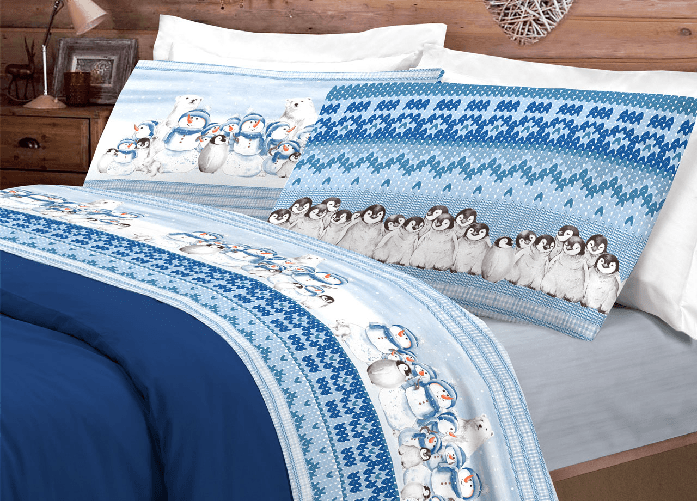 Completo Lenzuola Letto Pensieri Delicati 100% Cotone Dis. Inverno Polare
