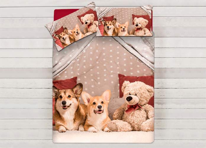 Parure Copripiumino Sacco Piumino Letto 100% Cotone Sogni D'oro Disegno Cani E Orsi Dis. 67