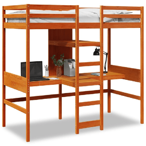 VidaXL Giroletto Soppalco Scrivanie Ripiani Marrone Cera 90x200cm Pino