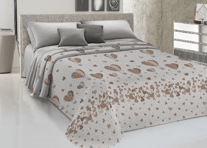 BIANCHERIAWEB Copriletto Piquet Primavera Estate 100% Cotone Disegno Mongolfiera Colore Beige,Misura Matrimoniale