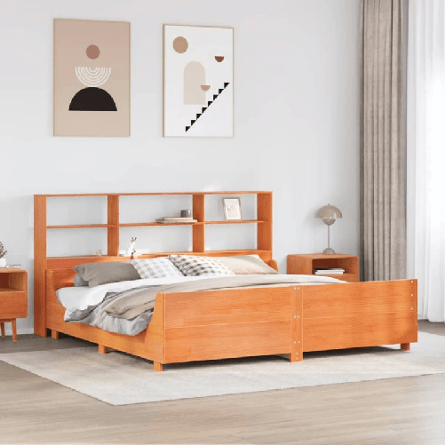 VidaXL Letto Libreria senza Materasso Marrone Cera 180x200 cm Legno