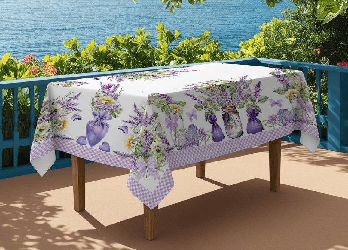 BIANCHERIAWEB Tovaglia Copritavolo Cucina 100% Cotone Digitale Disegno Lavanda 25GI Colore Lavanda 25GI,Misura 150x250