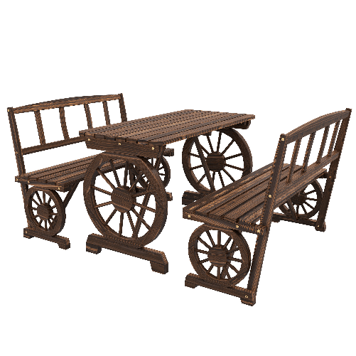 Outsunny Set da Giardino 3 Pezzi in Legno di Pino con 1 Tavolo da Esterno 115x55x71 cm e 2 Panchine