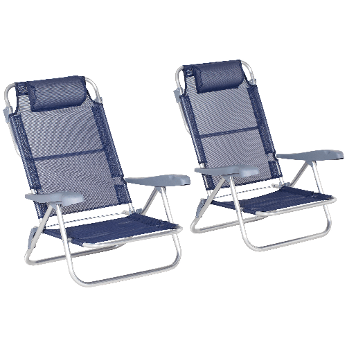 Outsunny Set 2 Sedie da Pesca Pieghevoli e Reclinabili su 6 Livelli con Poggiatesta Imbottito, 62x65x80 cm