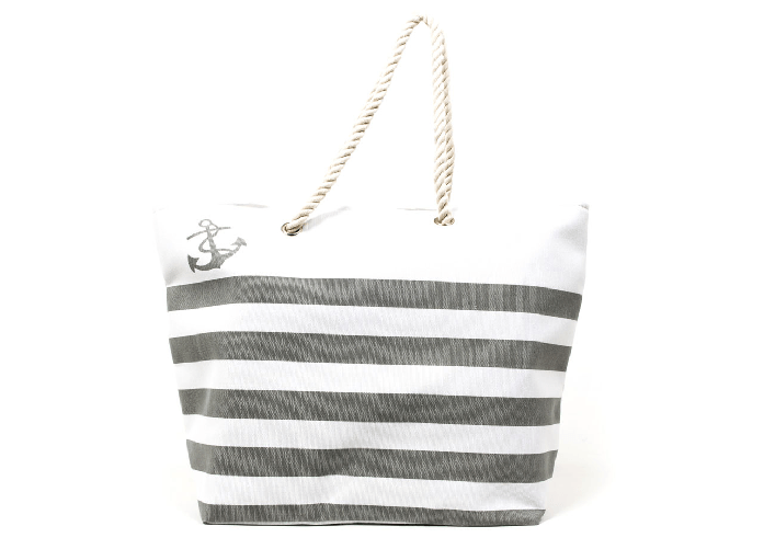 BIANCHERIAWEB Borsa Mare Borsone Grande Spiaggia Piscina Beach Stripe A Righe Chiusura Zip Misura Borsa,Colore Grigio