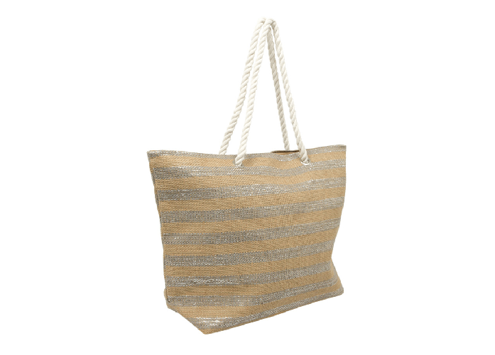 BIANCHERIAWEB Borsa Mare Borsone Grande Spiaggia Piscina Beach Rigata Veracruz Con Zip Misura Borsa,Colore Grigio