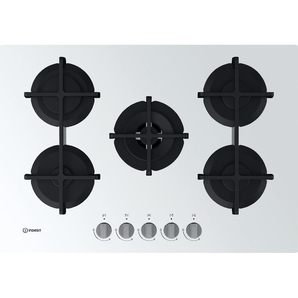 Indesit Piano Cottura a Gas Indesit ING 72T/WH - 5 Fuochi, 73 cm, Vetro Bianco Indesit Piano cottura a gas ING 72T/WH - ING 72T/WH