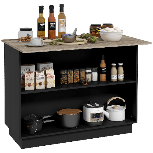HOMCOM Isola per Cucina con 2 Ripiani Aperti e 2 Armadietti, in MDF, 105x60x82 cm, color Rovere e Nero