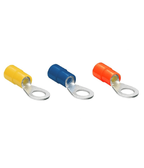 TrAdE Shop Traesio - Set 100pz Capicorda Terminale Ad Occhiello Isolato Per Cavi 2.5-4mm² M4 Rv3.5-4 - Colore Giallo