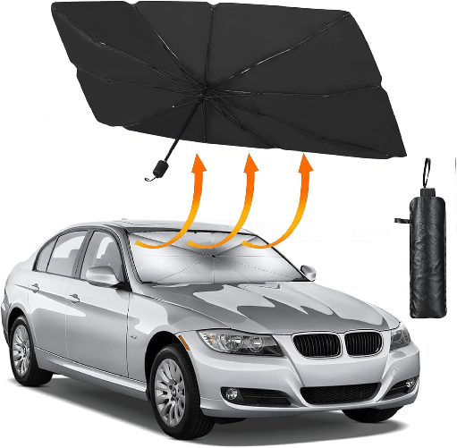 Ombrello Parasole Auto, Parasole Pieghevole, Parabrezza Interno Auto, Protezione Raggi UV, UPF50+, Universale, 140X79cm, Design Compatto con Custodia
