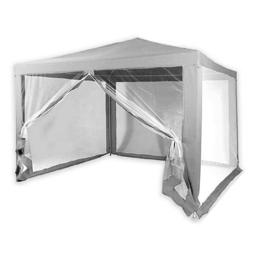 TrAdE Shop Traesio Gazebo 2,4x3x2,50mt Tendone Giardino Telo Grigio Impermeabile Con Zanzariera 016560 -