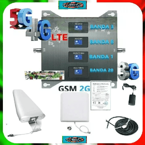 HWATEL Kit Ripetitore Amplificatore Segnale Cellulare 4 Bande 3G 4G 5G Tutti Operatori