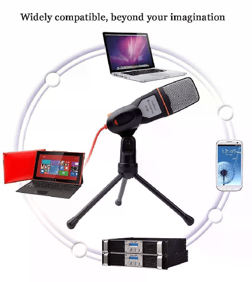 ANDOWL Microfono Plug & Play Jack 3.5mm con Treppiede per PC, Smartphone, Studio, Skype