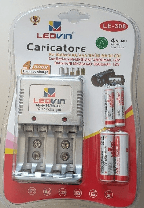 Caricabatterie 4 Batterie Ricaricabili Stilo AA 4800mAh + Mini Stilo AAA 3600mAh