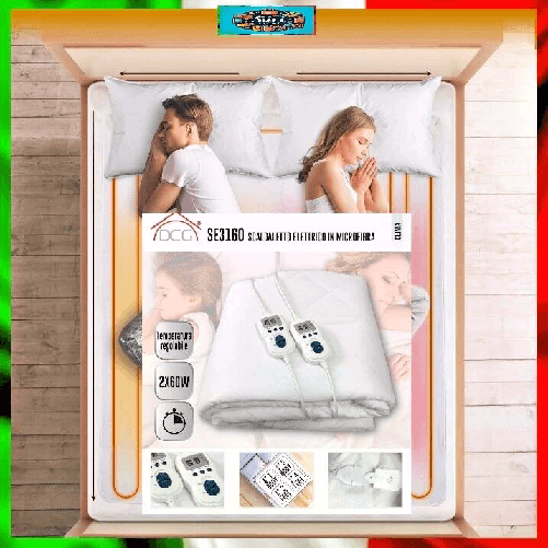 DCG Scaldaletto Matrimoniale 2 Zone 120W Microfibra Timer Temperatura Regolabile