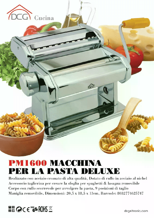 ROYAL+ Macchina Pasta DCG PM1600 Deluxe – Acciaio, 9 Regolazioni Spessore, Alta Qualità