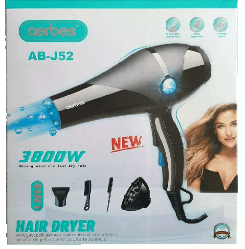 AERBES Phon 4 IN 1 Asciugacapelli Ioni Blu Professionale 2 Velocità con Diffusore 3800W