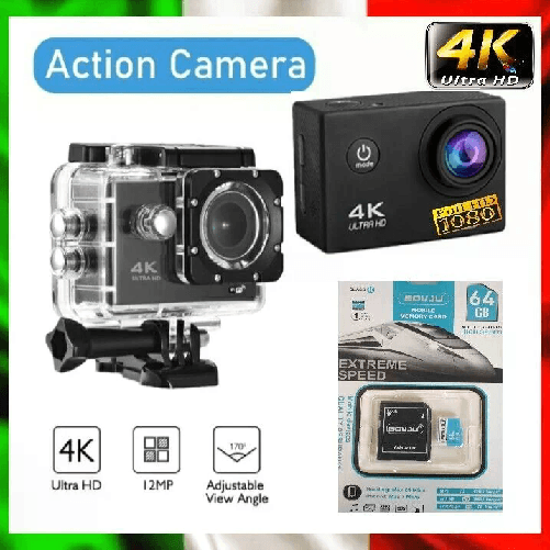 Aerbes Videocamera GoSport AV + SD 64 GB Telecamera HD 4K Subacquea 30MT