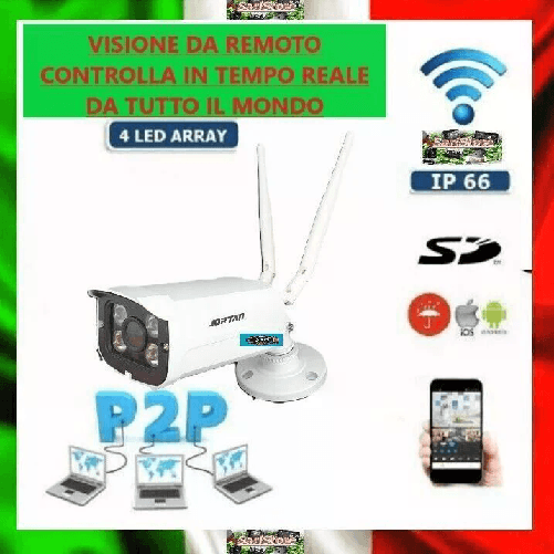 Jortan Telecamera Videosorveglianza IP WiFi P2P 2MP Infrarossi ONVIF Esterno Interno