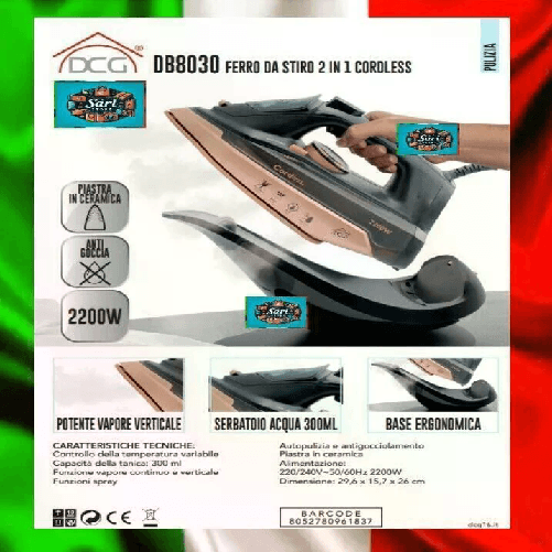 DCG ITALIAN COMPANY Ferro da Stiro Senza Fili e con Filo 2200W – Piastra Ceramica, Vapore Potente