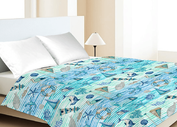 Copriletto Piquet Primavera Estate 100% Cotone Disegno Mare 25GI